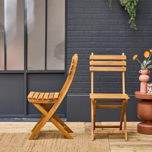 Lot de 2 chaises de jardin CALENA pliables acacia naturel. 40 x 52 x 85 cm