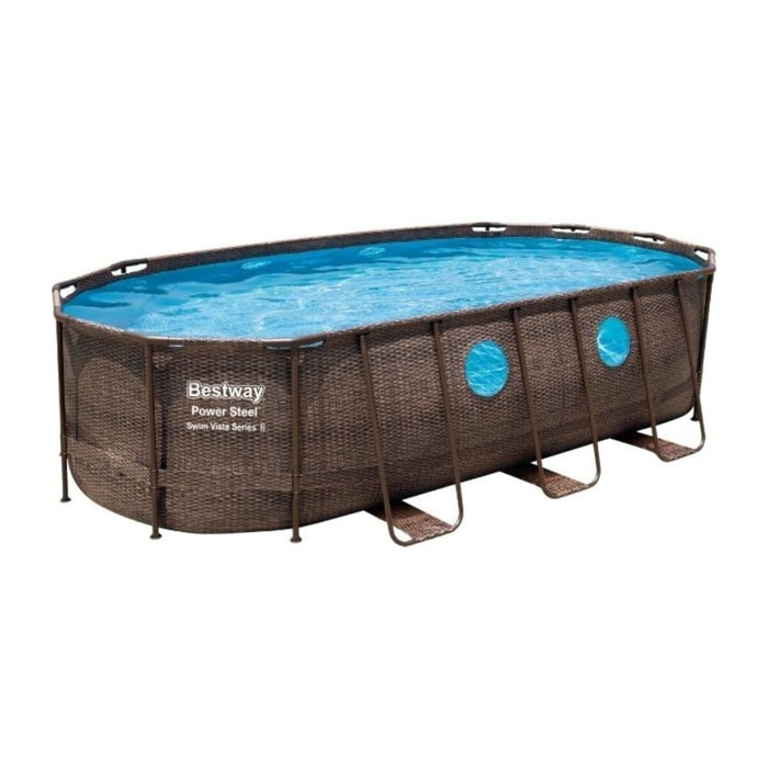 Bestway Piscine hors sol tubulaire ovale Bestway Power Steel Swim Vista 549 x 274 x 122 cm décor rotin