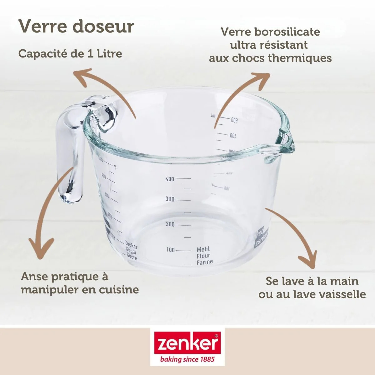 Verre mesureur en verre 1 L Zenker