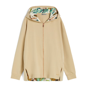 Felpa collo alto e zip in jersey con dettagli tropical