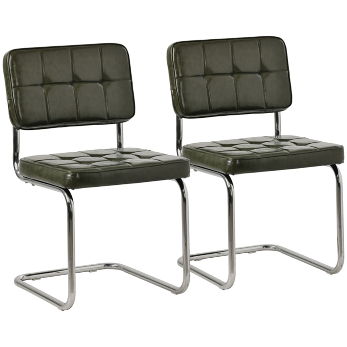 Lot de 2 chaises cantilever en simili vert kaki MARIA