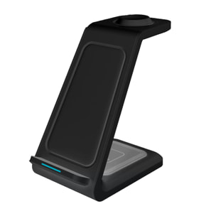 Stazione di ricarica 3 in 1 da 15w. Base di ricarica wireless Qi per 2 smartphone, auricolari e Apple Watch.