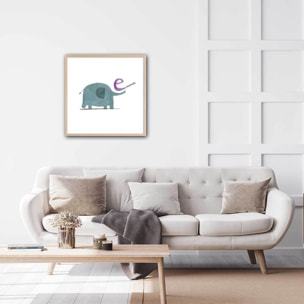 Affiche enfant e comme éléphant Affiche + cadre en bois - Chêne