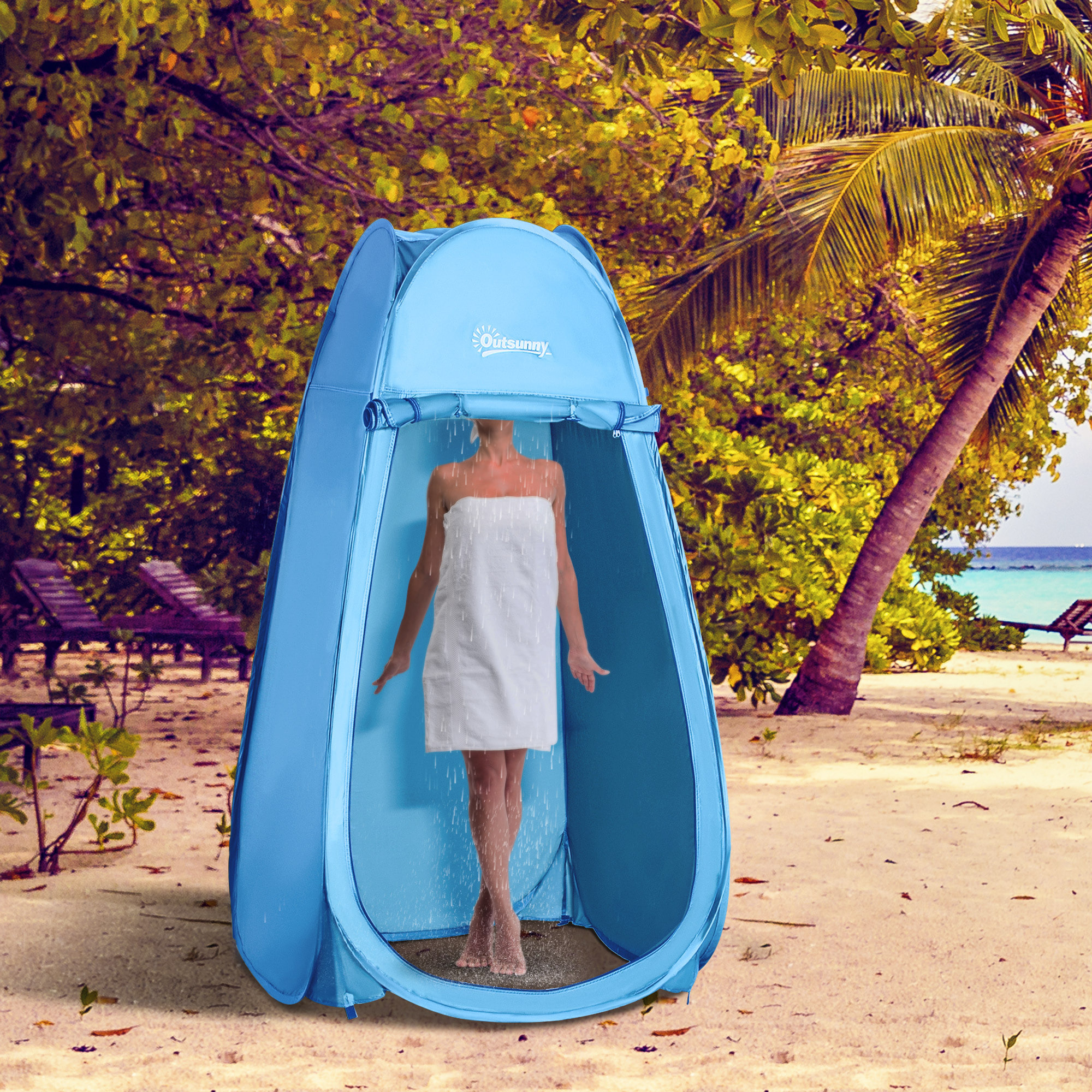 Tente de douche pliable pop-up automatique instantanée cabinet de changement camping polyester bleu