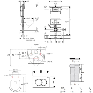 Pack Bati-support Geberit 112cm + WC sans bride SAT Brevis + Abattant ultra-fin