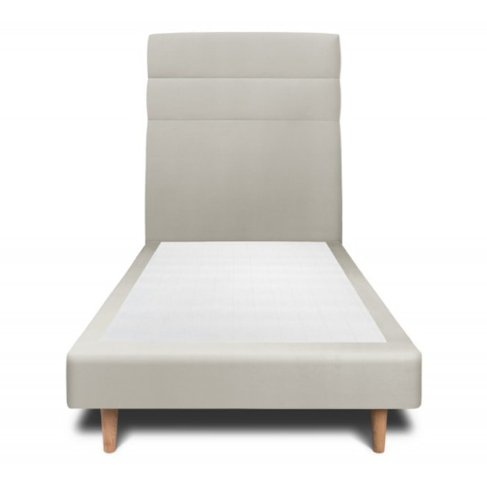 Lit avec tête de lit bandes horizontales velours et sommier tapissier Ep14