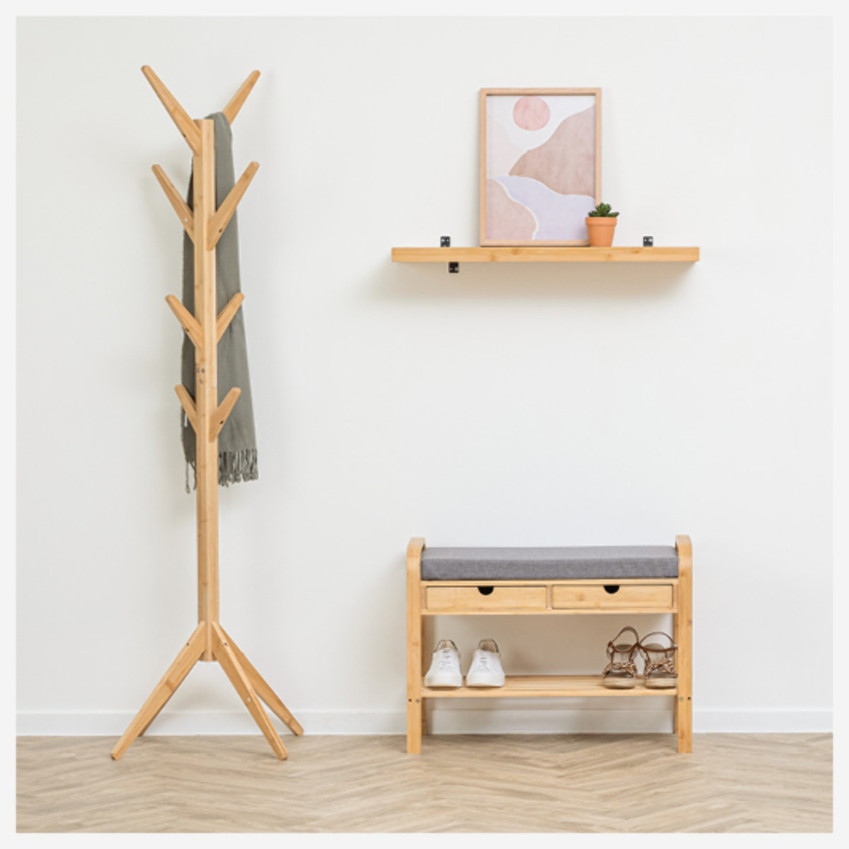 Banc range-chaussures avec tiroirs Bambou Jano