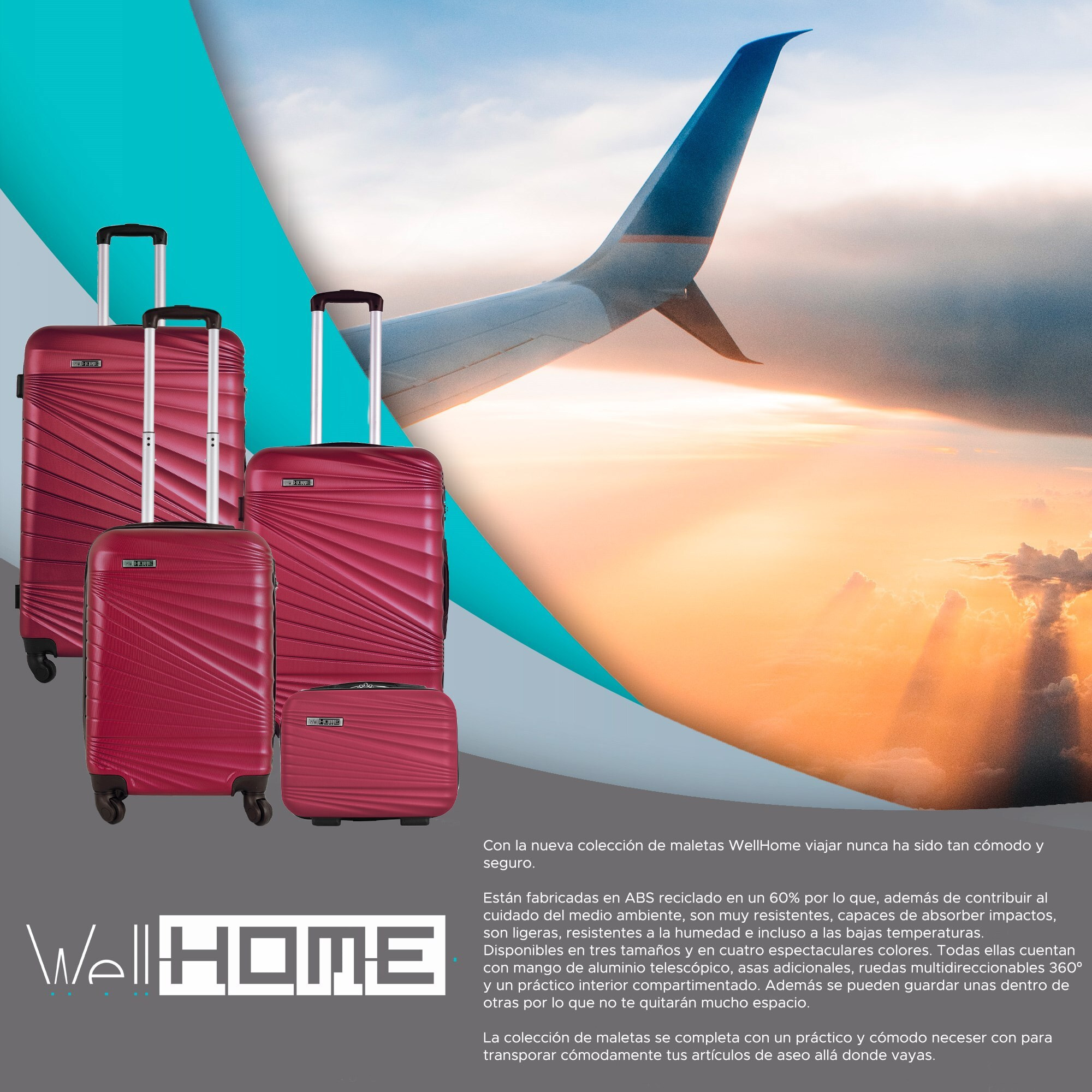 Juego de maletas rígidas 4 piezas en coral