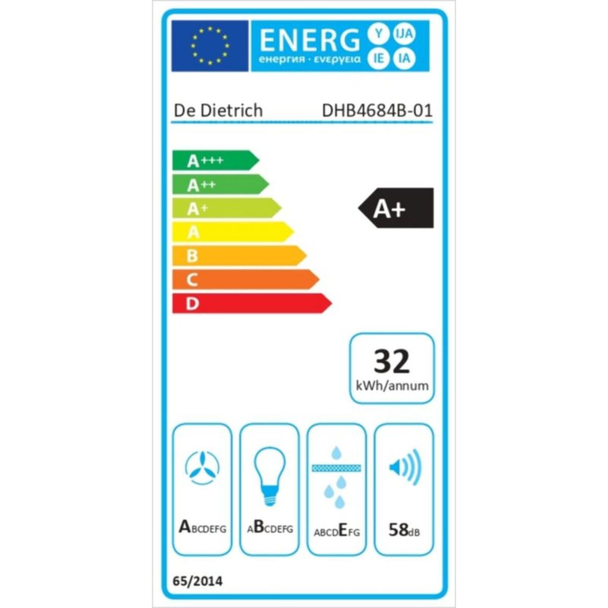 Hotte décorative murale DE DIETRICH DHB4684B MotionControl