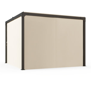 Pérgola de Aluminio 4,2x3 m Cenador de Jardín Gazebo con Techo Corredizo 4 Paredes Laterales y Orificios de Drenaje Pabellón para Patio Terraza Beige y Negro