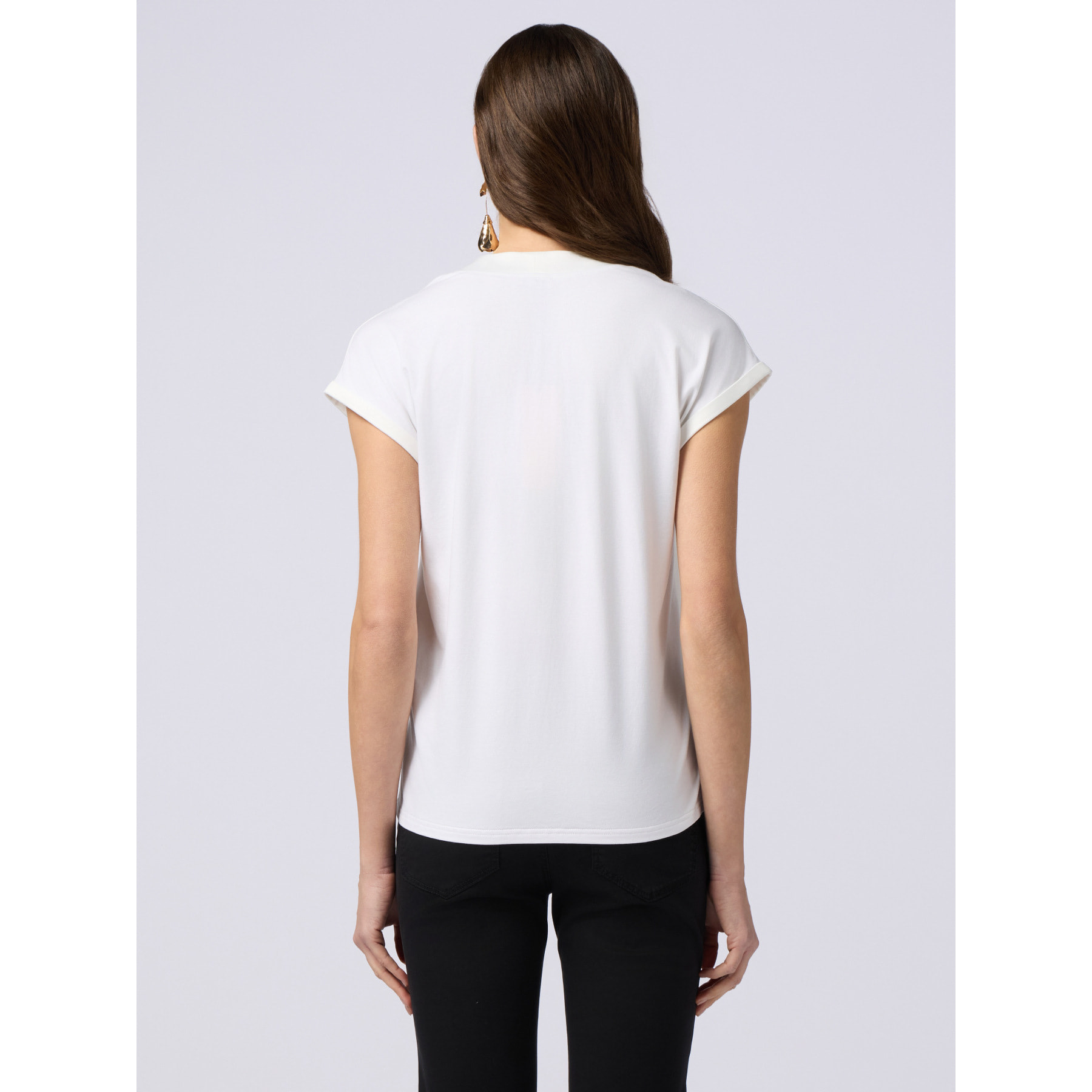 Oltre - Camiseta bimateria con cuello de pico - Blanco