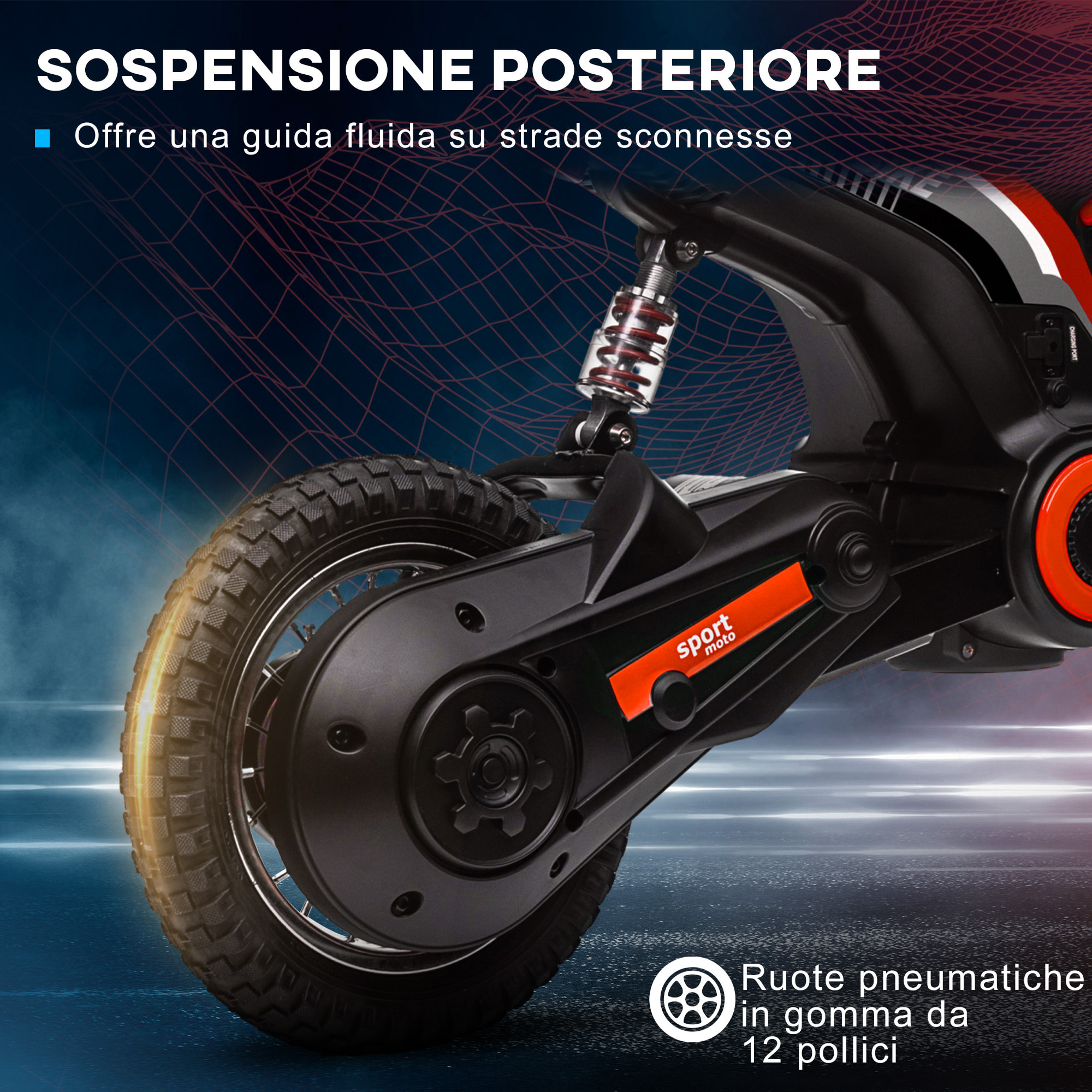 HOMCOM Moto Elettrica per Bambini con Acceleratore Manuale, 2 Velocità 8-16km/h, Età 8-12 Anni, Rosso