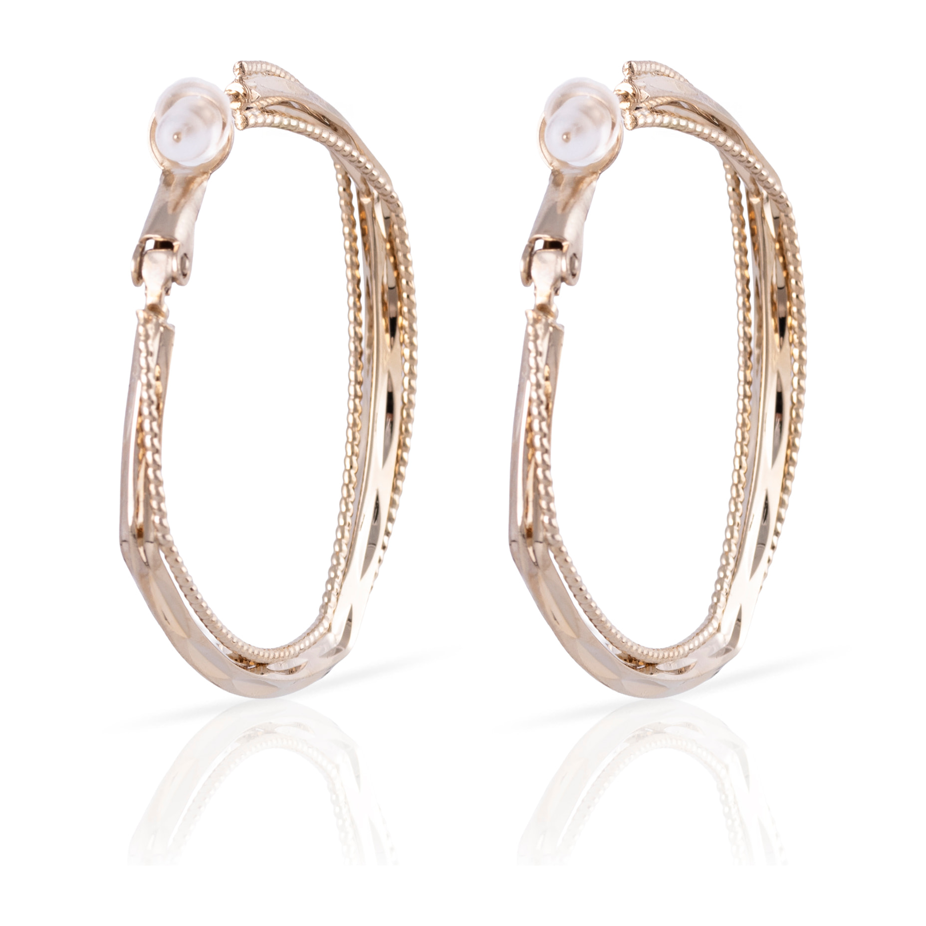 Pendientes de aro con diseño geométrico de cobre con recubrimiento electroplateado brillante, 40 mm, con cierre catalán en plata de ley 925.