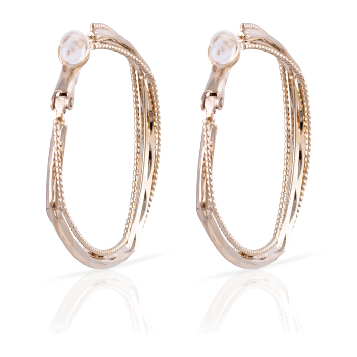 Pendientes de aro con diseño geométrico de cobre con recubrimiento electroplateado brillante, 40 mm, con cierre catalán en plata de ley 925.