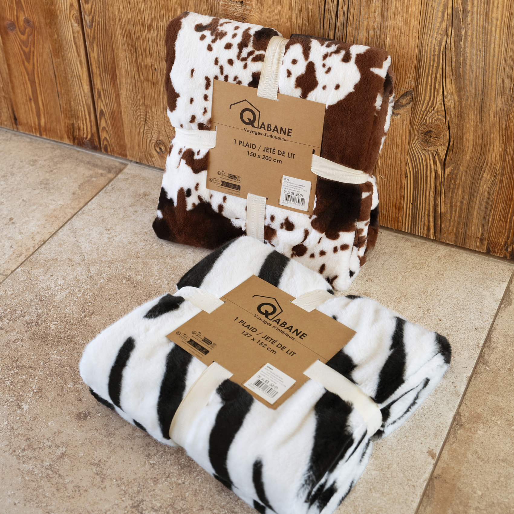 Plaid doux à motif peau de vache avec dos en velours - Marron Foncé
