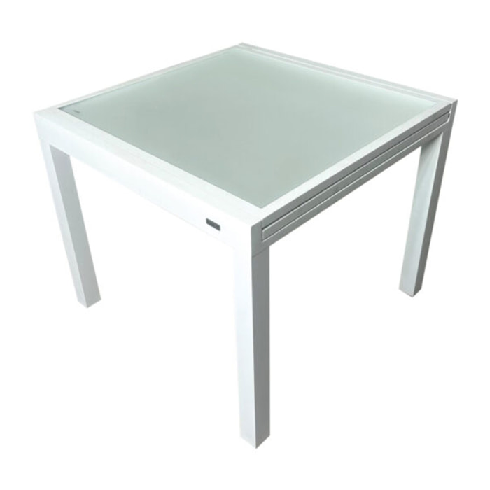 Mesa jardín ext IBIZA cuadrada aluminio blanco-cristal translúcido