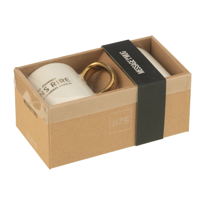 J-Line tasse Message Positif - porcelaine - blanc/or - 2 pcs