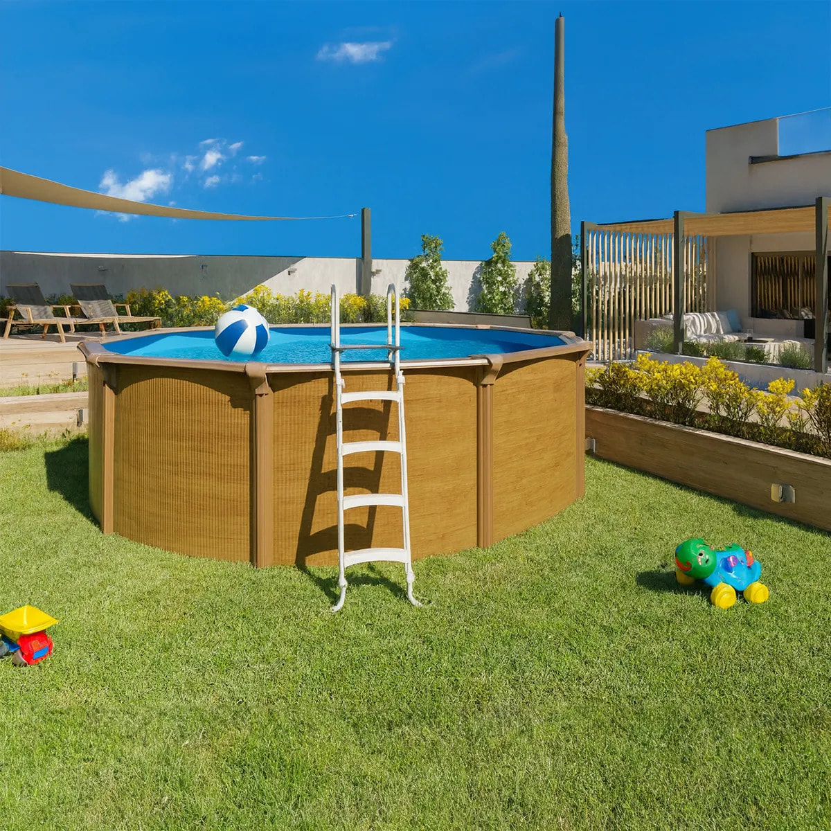 Piscine hors sol acier ronde Ø 4,55 x 1,32 m aspect bois OSMOSE