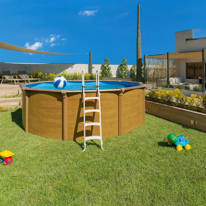 Piscine hors sol acier ronde Ø 4,55 x 1,32 m aspect bois OSMOSE