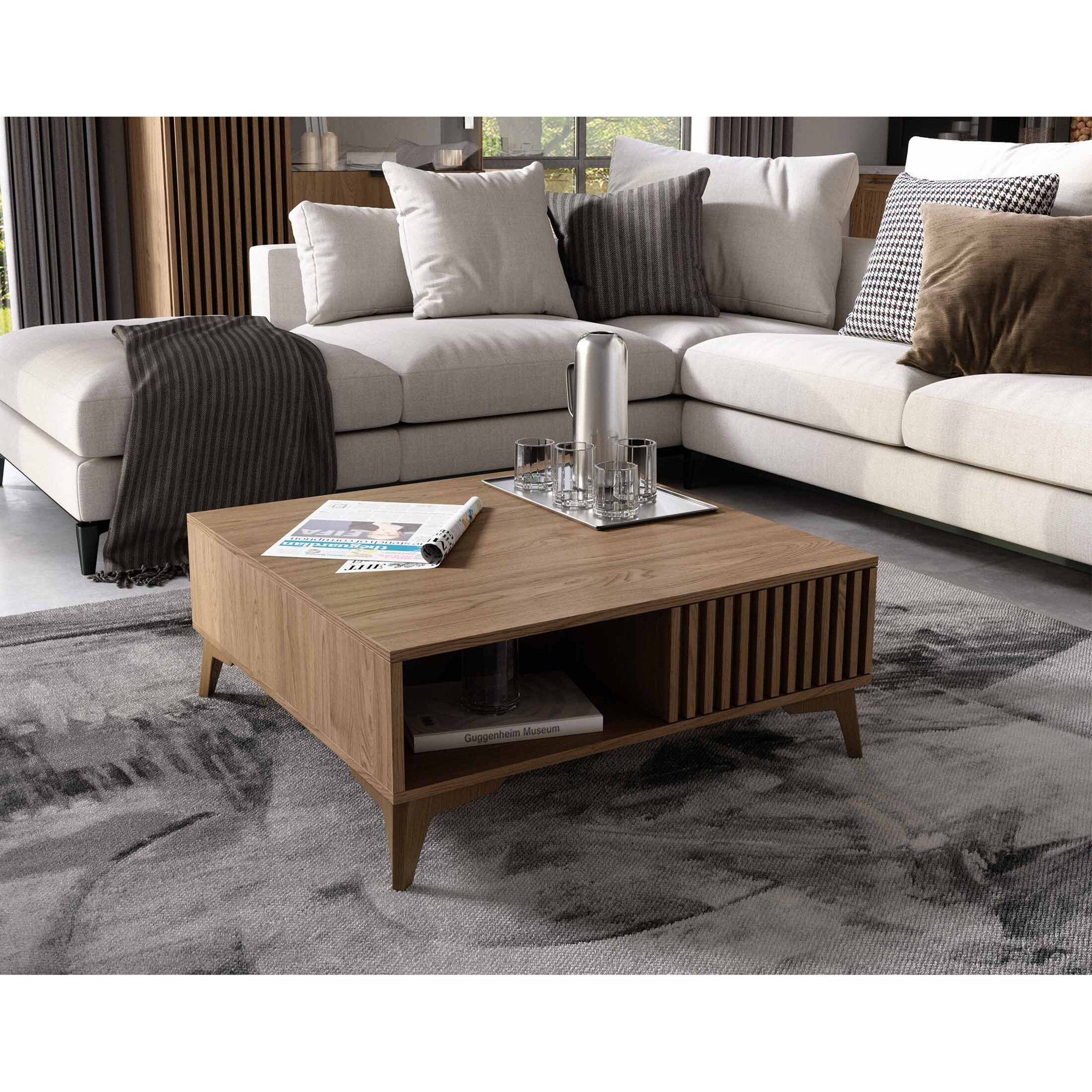 Portmore - table basse - effet bois - 1 tiroir et 1 niche - 80 cm - Bois
