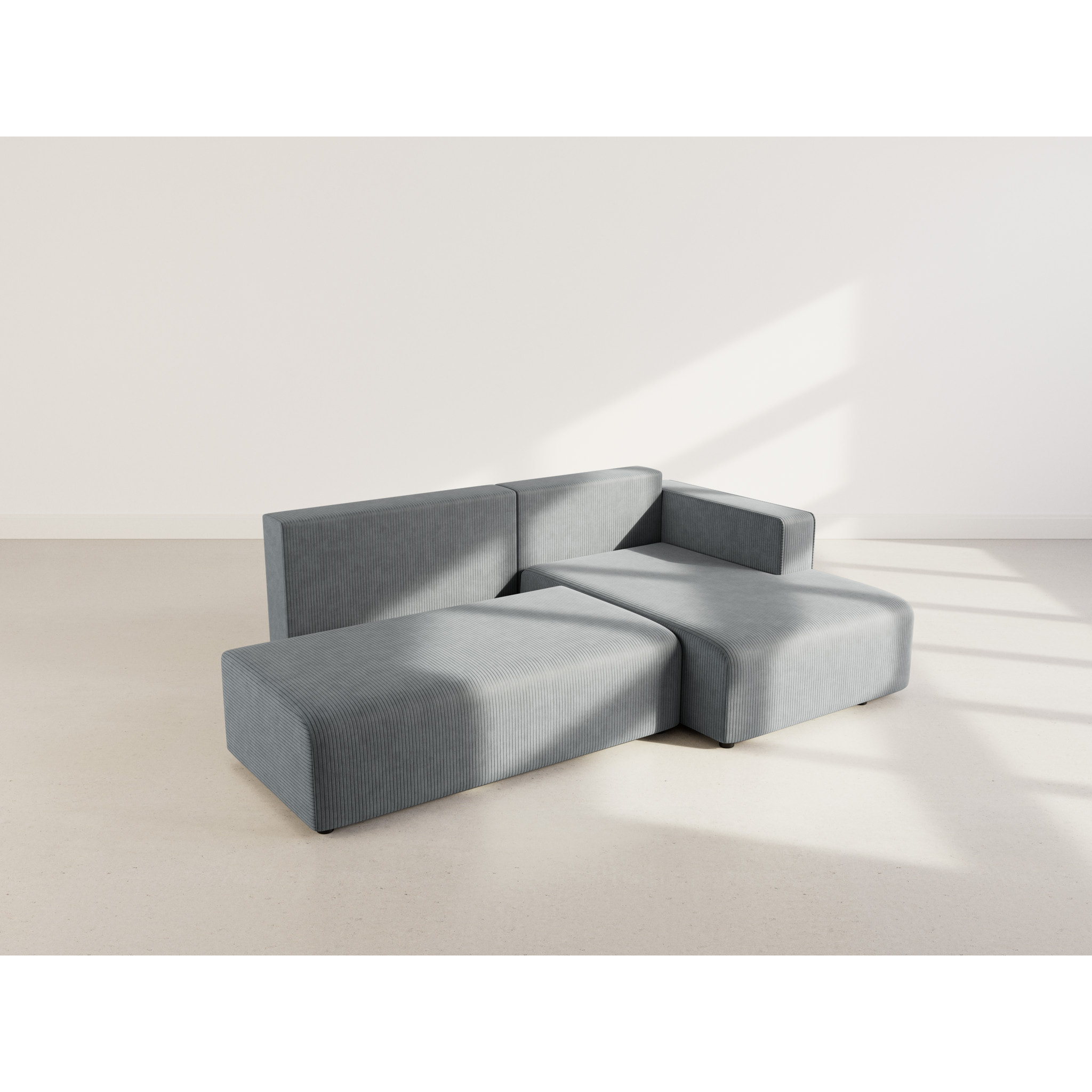 Topaze - canapé d'angle droit 4 places convertible avec coffre en velours côtelé - Gris foncé