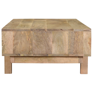 Table basse rectangulaire avec rangements bois manguier massif gravé et détails dorés L100 cm ZAIKA