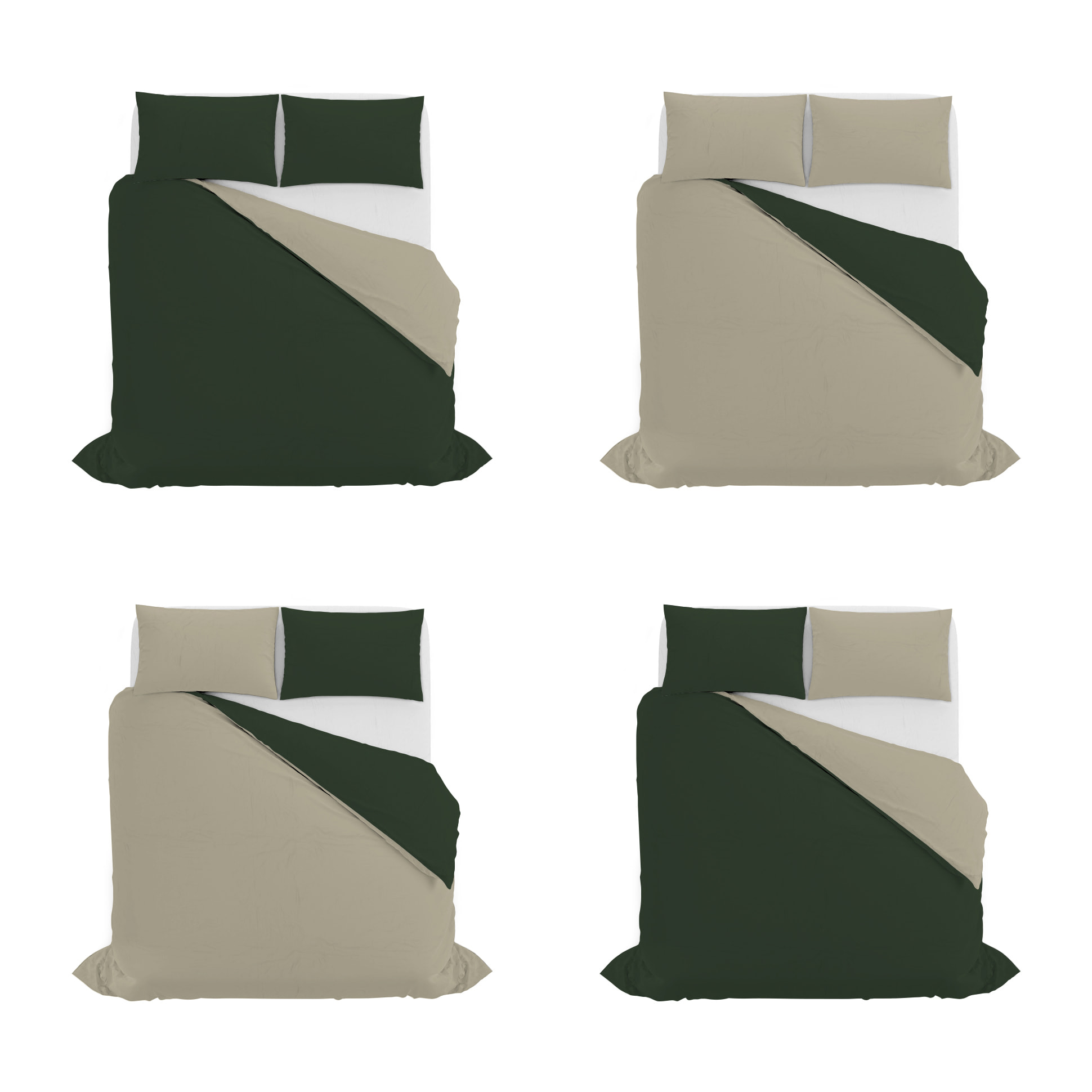 PARURE COPRIPIUMINO NATURAL COLOR, 100% Cotone, Made in Italy - VERDE OLIVA/TORTORA