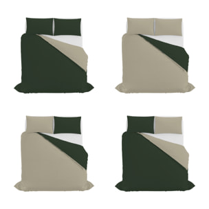 PARURE COPRIPIUMINO NATURAL COLOR, 100% Cotone, Made in Italy - VERDE OLIVA/TORTORA