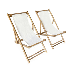 Lot de 2 chiliennes en bambou. toile naturelle polyester et coton. DAVAO L110 x P60 x H94cm
