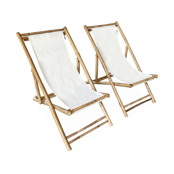 Lot de 2 chiliennes en bambou. toile naturelle polyester et coton. DAVAO L110 x P60 x H94cm