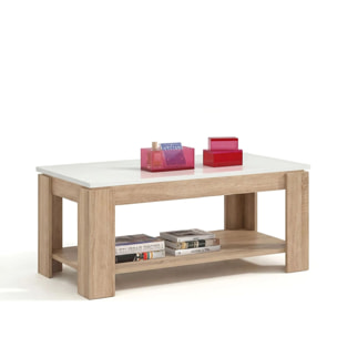 Mesa de centro elevable con almacenaje en roble canadian y blanco artik 102x43-54 cm Lya Roble Canadian - Blanco Artik (Blanco Mate)