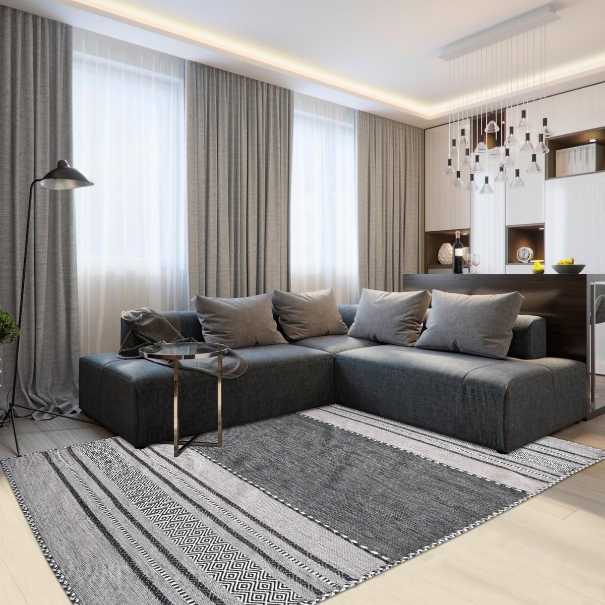 Tapis kilim Buvo tissé à la main en Coton