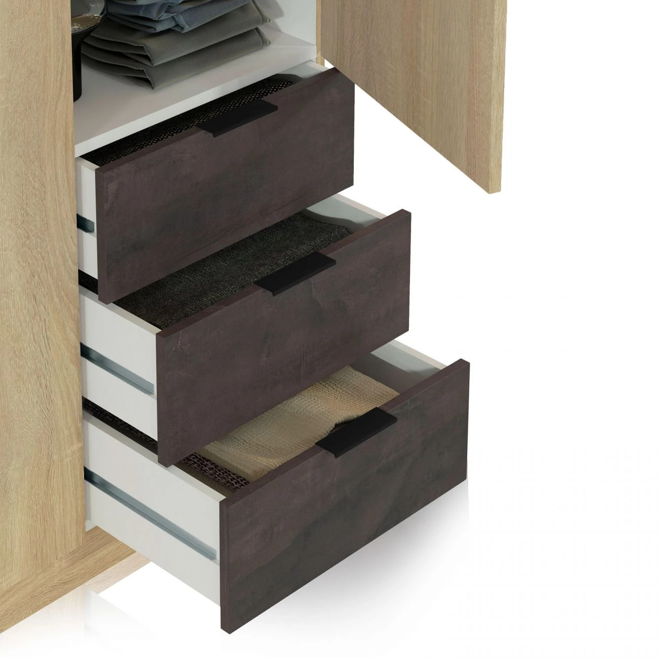 Armario Hexa 3 puertas 3 cajones Roble Canadian - Óxido