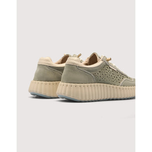 Sneaker Piel Troquelada Caqui - Sienna