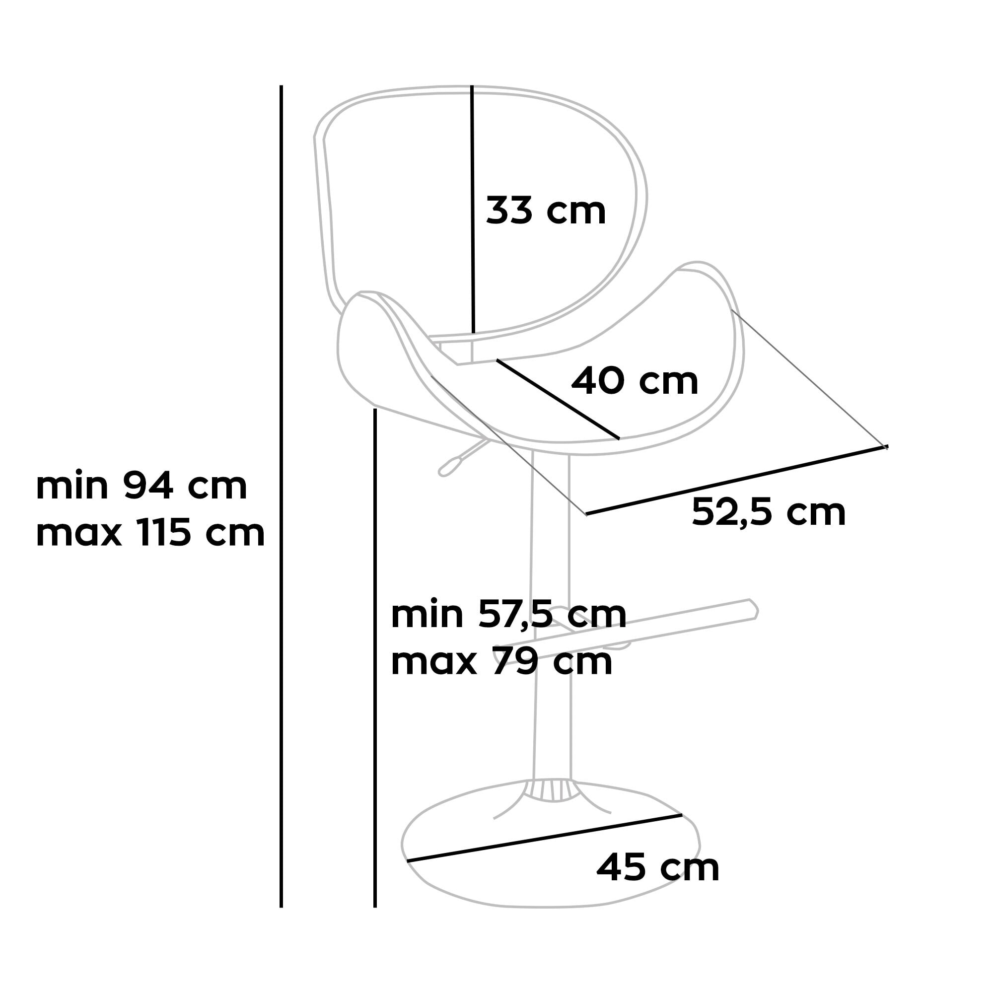 Glasgow - Set 2 Sgabelli Bar imbottiti 52,5x94/115x40 cm in legno Massello e Similpelle Marrone