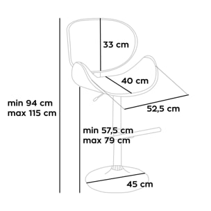 Glasgow - Set 2 Sgabelli Bar imbottiti 52,5x94/115x40 cm in legno Massello e Similpelle Marrone