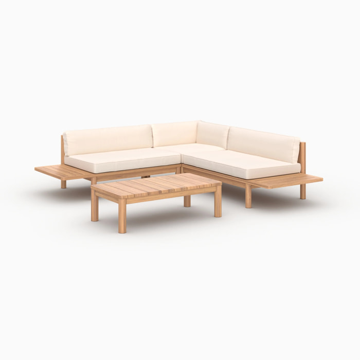 Salon de jardin 4 personnes en teck massif et tissu blanc - Nadila
