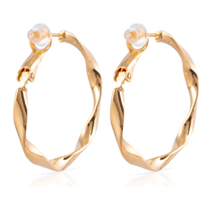 Pendientes de aro ondulados de cobre con baño de oro auténtico, 30 mm, cierre catalán de plata de ley 925 con acabado dorado electroplateado.