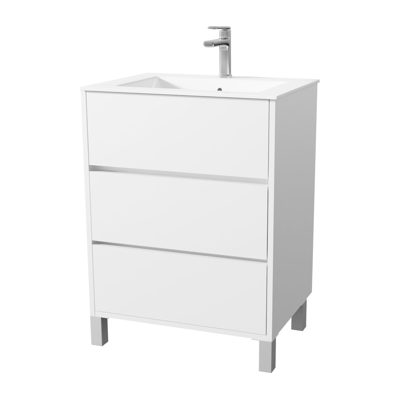 Pack Meuble Salle de Bains 60 cm Laqué Blanc, 3 tiroirs avec Vasque Céramique - XENOS