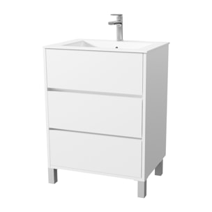 Pack Meuble Salle de Bains 60 cm Laqué Blanc, 3 tiroirs avec Vasque Céramique - XENOS
