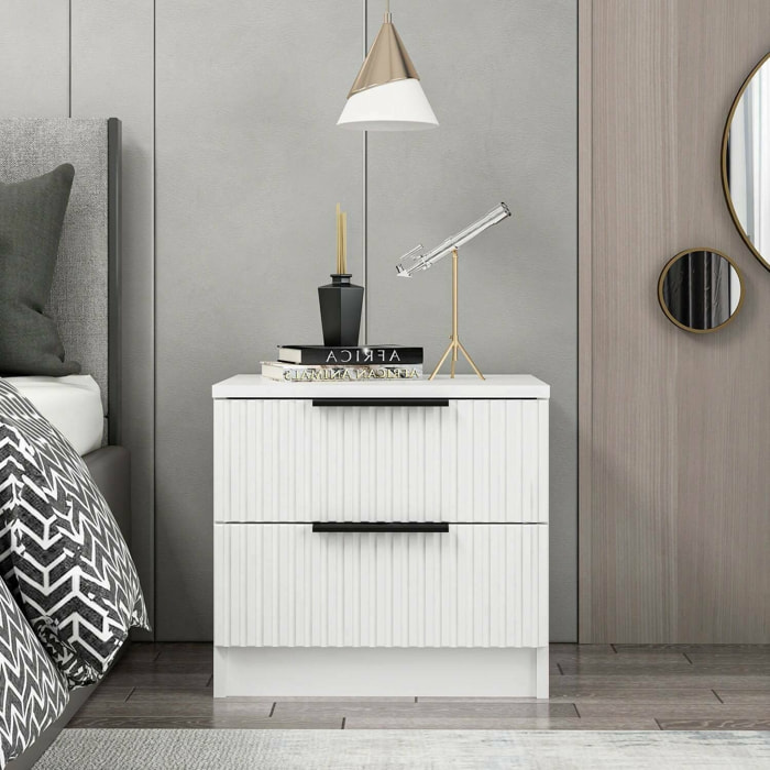 Comodino Meranti, Comò basso, Tavolino da notte, Mensola da letto, 50x40 h47 cm, Bianco