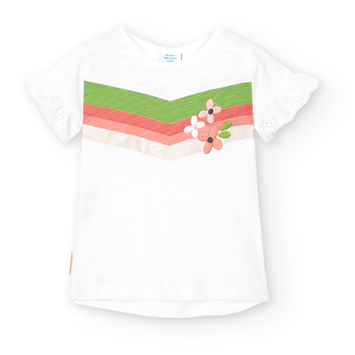 Camiseta niÃ±a, algodÃ³n flamÃ© estampada, manga corta