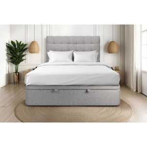 Lit avec sommier et tête de lit capitonnée - Tissu bouclette au style chic - Adapté à tous les matelas, montage rapide - Rangement XXL