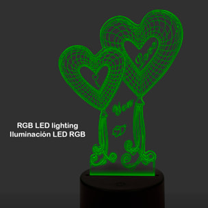 Lampada d'ambiente effetto 3D, design Love, base effetto legno. Luce a led.