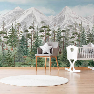 Papier peint panoramique animaux en montagne Intissé