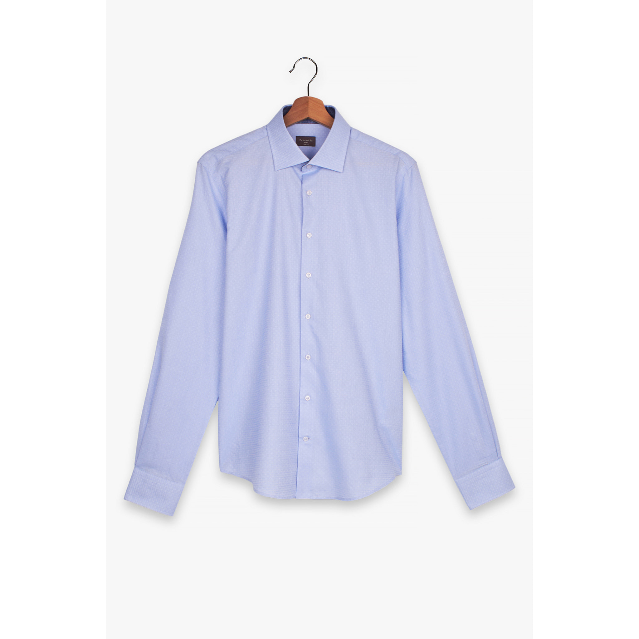 Camicia Uomo 1 Bottone Francese Slim Jacquard Fantasia Celeste/Celeste
