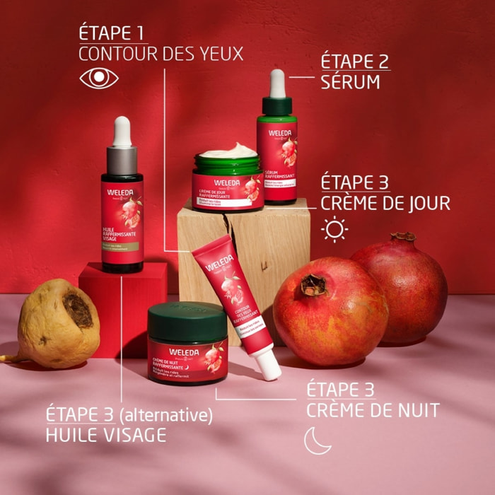 WELEDA - Rituel Raffermissant Anti âge - Crème de Jour et de Nuit - Contour des yeux - Sérum- Grenade et Peptides de Maca - Vegan - Certifié Natrue- Pot 40 ml x2 - Tube 12 ml - Flacon 30 ml et pipette