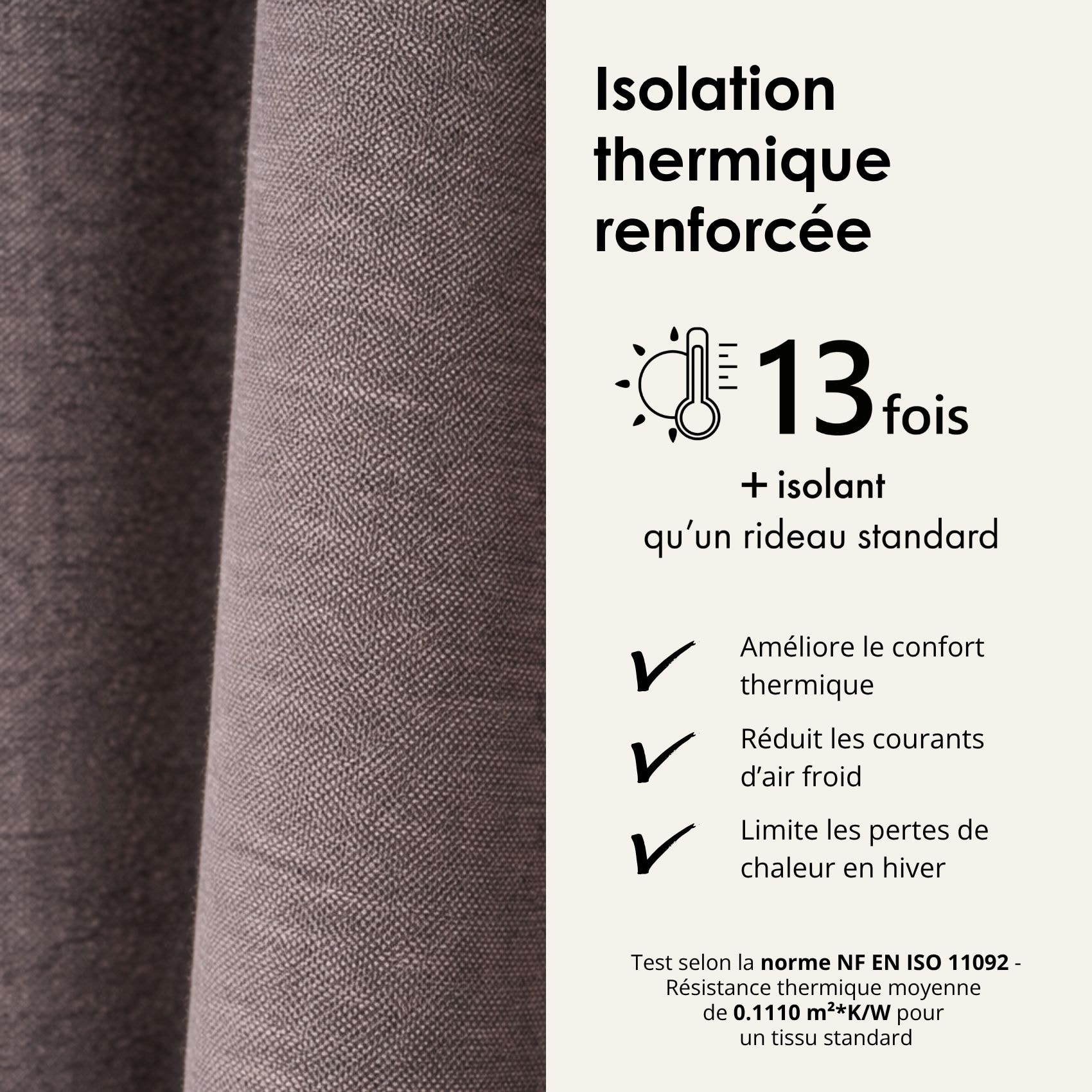 Rideau thermique phonique et semi occultant à galons fronceurs KONFOR - Lin