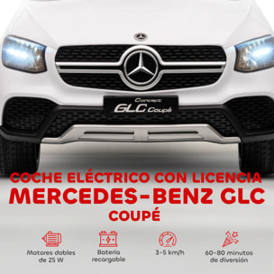 Coche Eléctrico para Niños Mercedes-Benz GLC, Coupé Coche de Batería 12V con Mando a Distancia 2,4 G Motor Doble Arranque Progresivo 3â€“5 km/h Uso 80 Min MP3 Bocina y Faros LED 3-6 Años Blanco