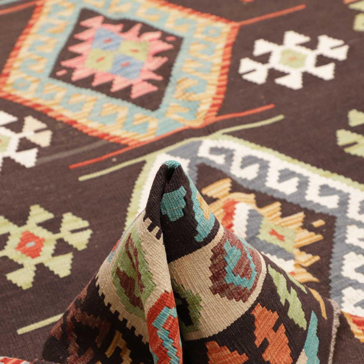 Tapis kilim au motif ethnique, tissé plat en laine, UMENO
